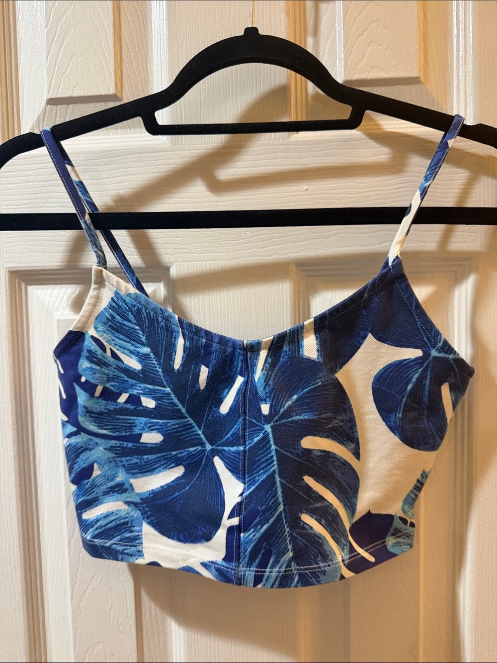 Topshop Blue Tropical Leaf Cami Crop Top
